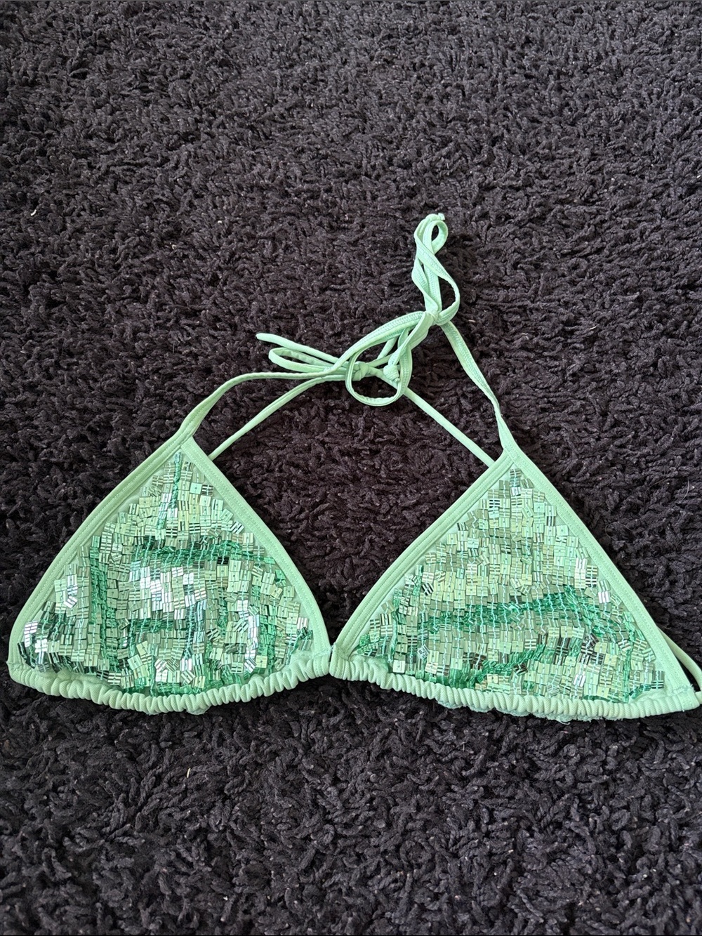 Mint Aqua Teal Green Sequin Triangle Bikini Top - Vintage Victoria’s Secret